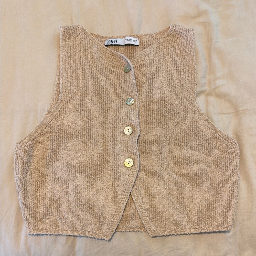 Zara Tan Knit Buttoned Vest